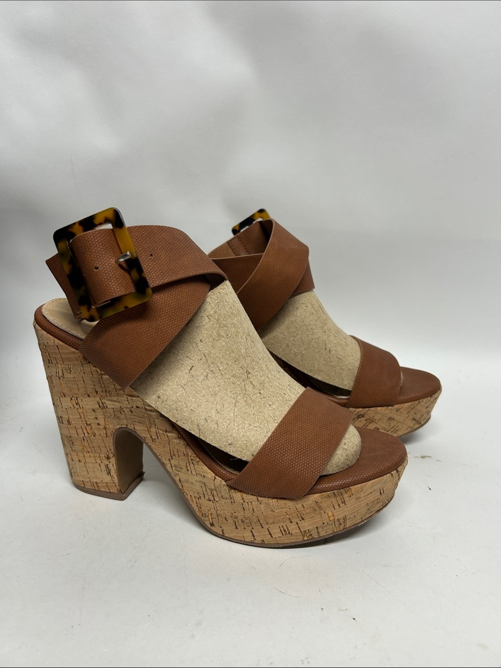 MiiM Cork Platform Sandals with Tortoiseshell Buckle size 7.5